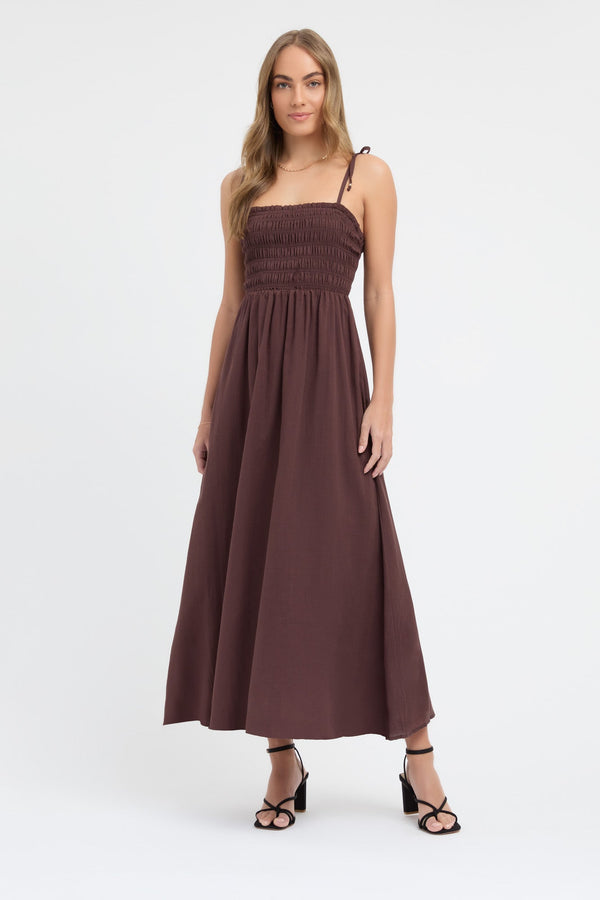 kookai Georgette Day Dress Dark Chocolate