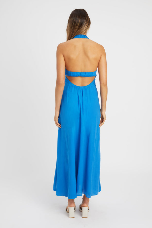 Kookai Georgette Halter Dress Cobalt