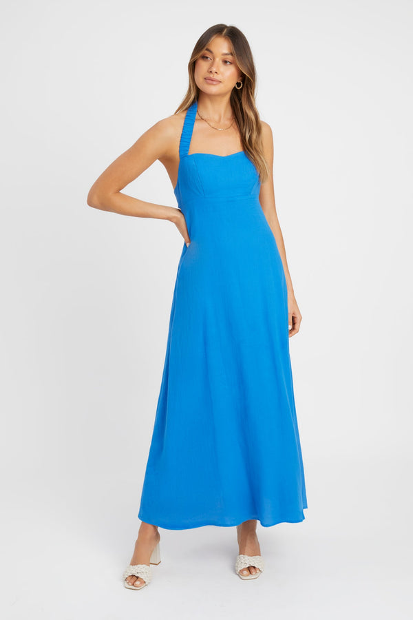 kookai Georgette Halter Dress Cobalt