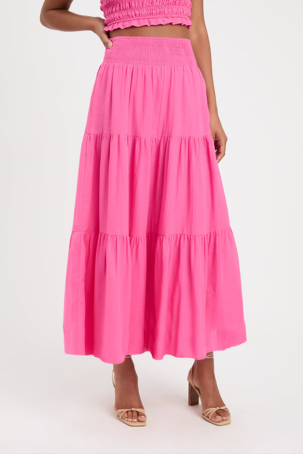 Kookai Georgette Midi Skirt Hot Pink