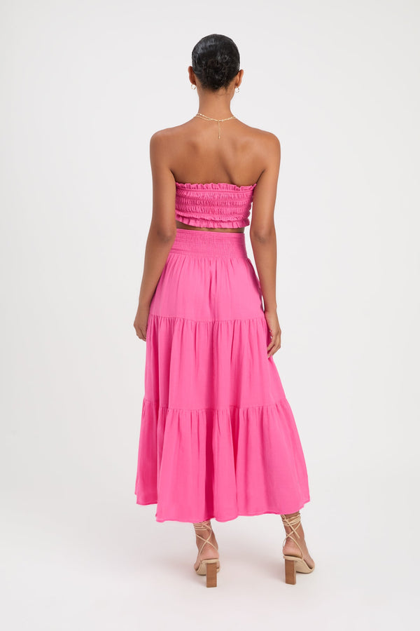 Kookai Georgette Midi Skirt Hot Pink