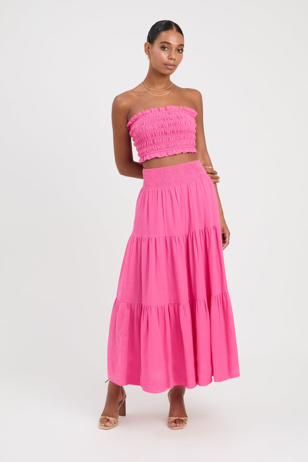 kookai Georgette Midi Skirt Hot Pink