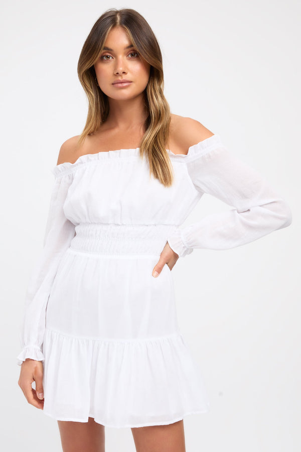 Kookai Georgette Off Shoulder Dress White