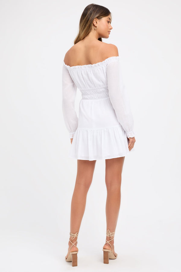 Kookai Georgette Off Shoulder Dress White