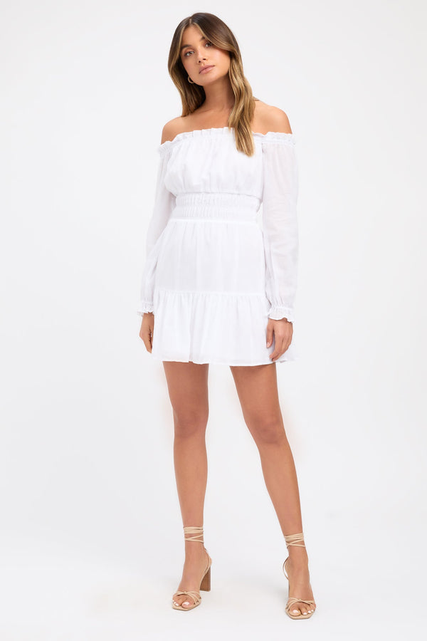 kookai Georgette Off Shoulder Dress White