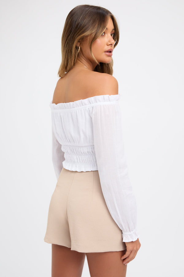 Kookai Georgette Off Shoulder Top White