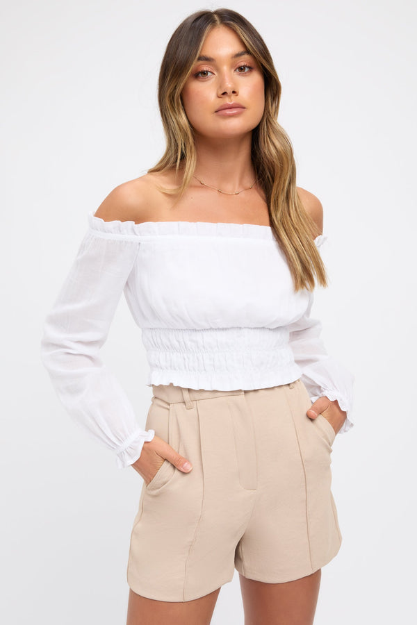 kookai Georgette Off Shoulder Top White