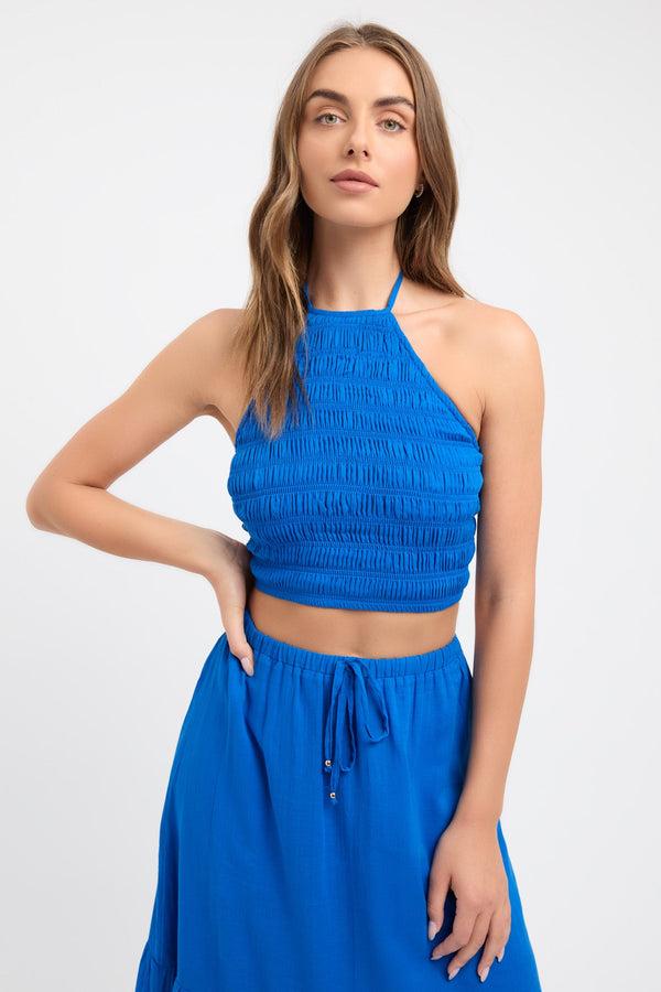 kookai Georgette Shirred Halter Cobalt