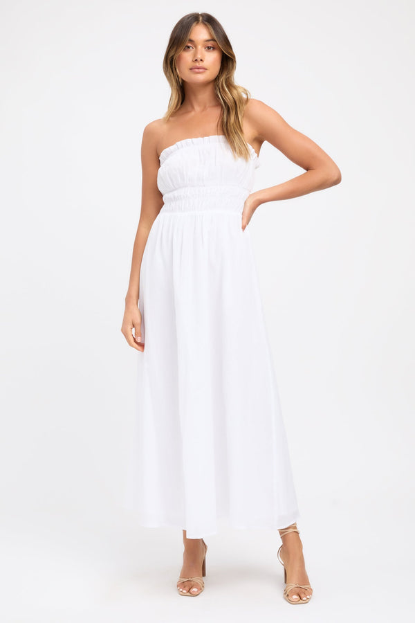 kookai Georgette Strapless Dress White