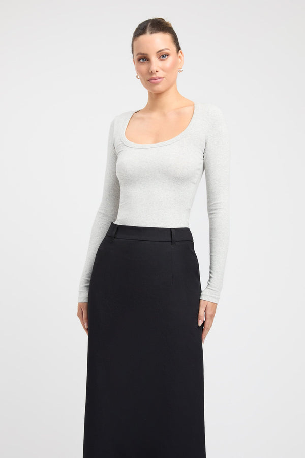 Kookai Gia Long Sleeve Bodysuit Light Grey Marle