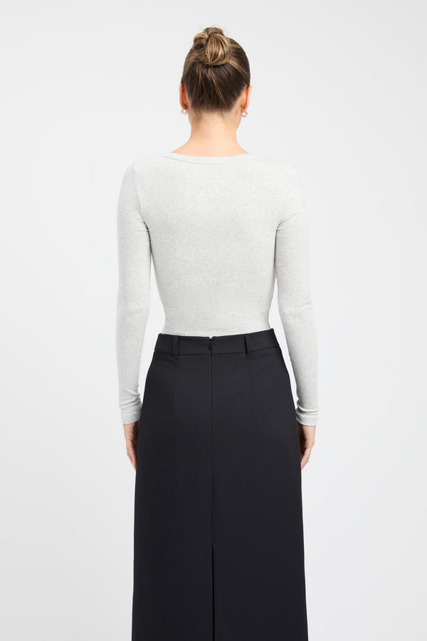 Kookai Gia Long Sleeve Bodysuit Light Grey Marle