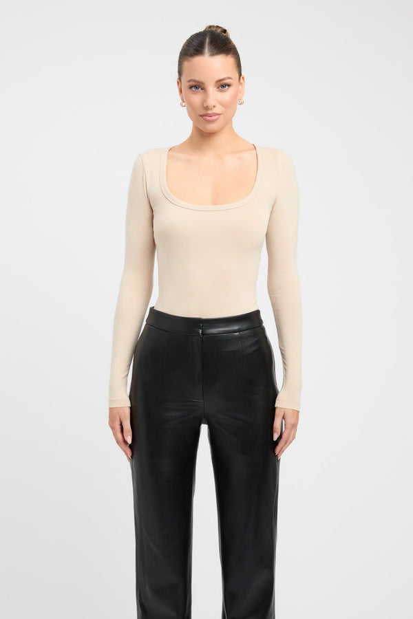 Kookai Gia Long Sleeve Bodysuit Smoke Beige