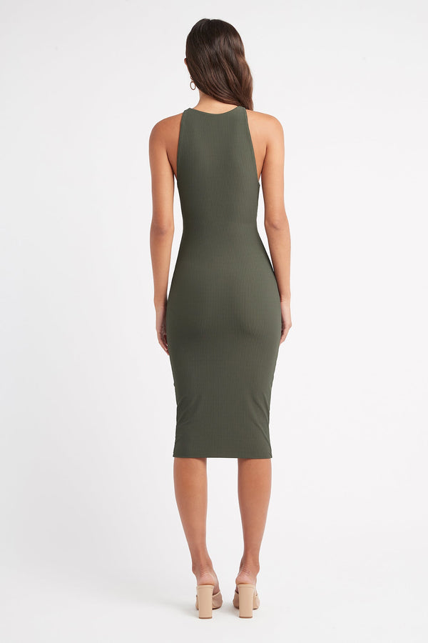 Kookai Hailey Midi Dress Deep Khaki