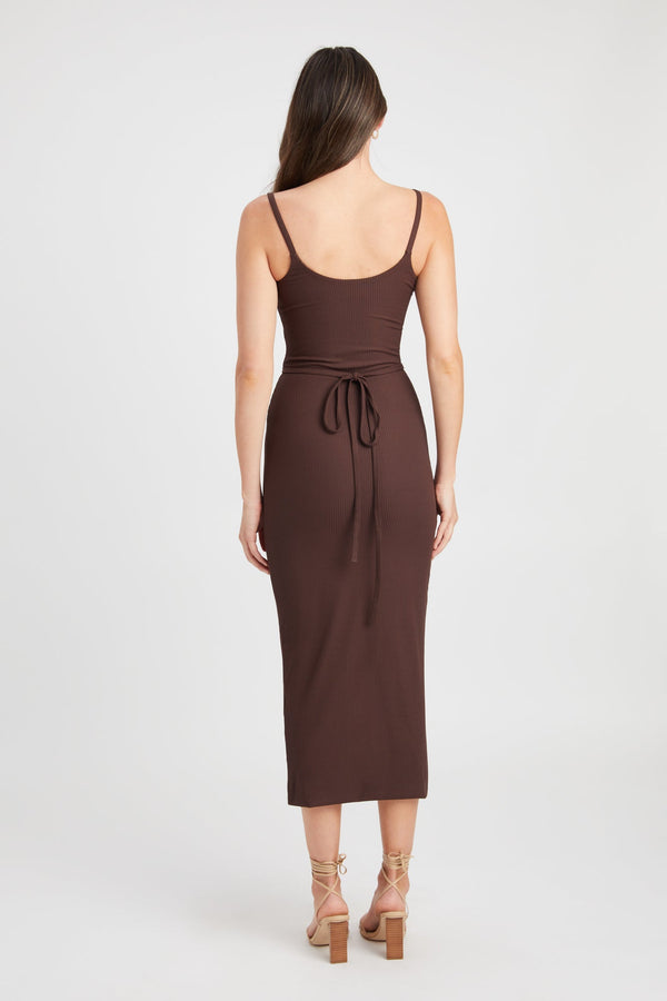 Kookai Hanson Midi Dress Dark Chocolate