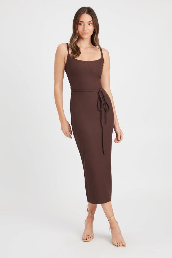 kookai Hanson Midi Dress Dark Chocolate