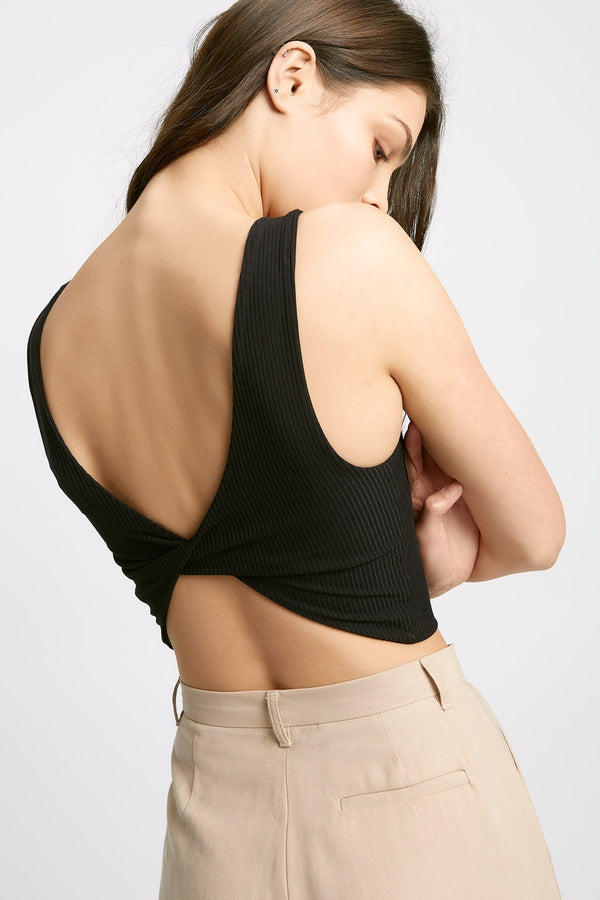 kookai Hayley Twist Back Crop Top Black