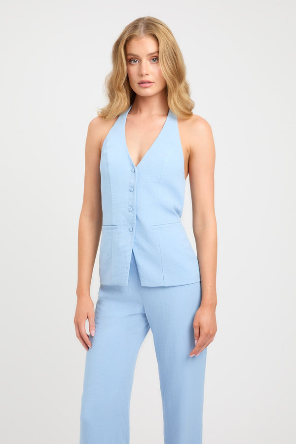 Kookai Hayman Long-Line Vest Soft Blue