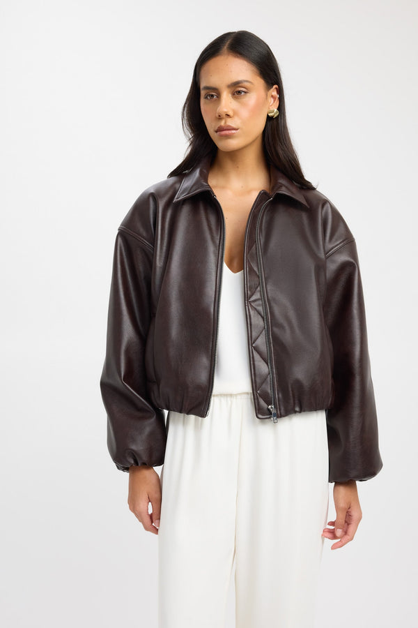 Kookai Heavy Phoenix Bomber Jacket Dark Chocolate