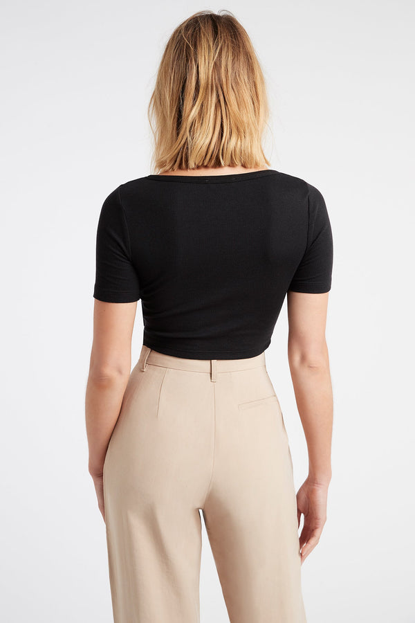 Kookai Henley Crop Top Black