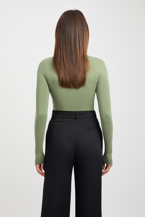 Kookai High Crew Top Basil Green