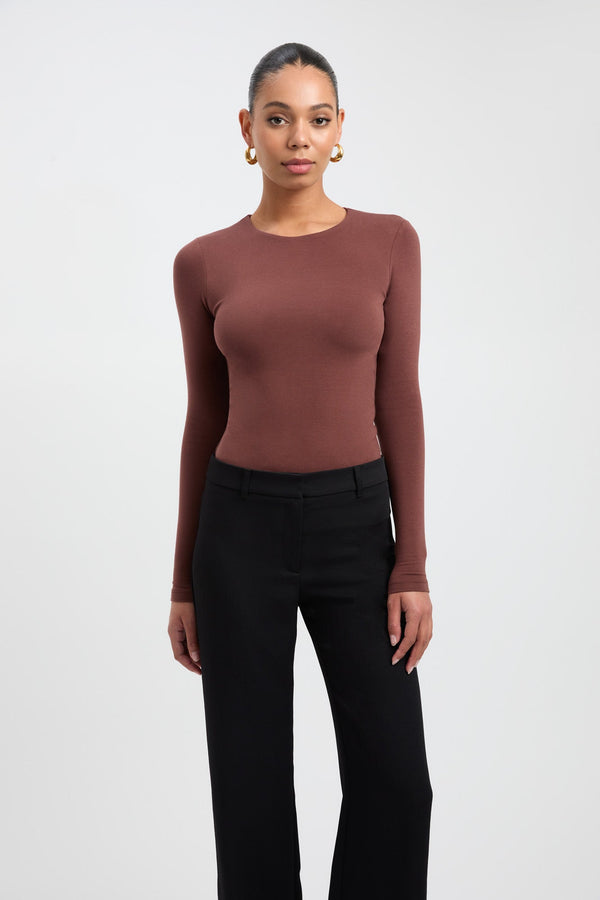 Kookai High Crew Top Brown Stone