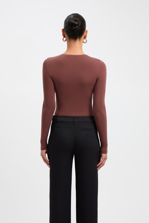 Kookai High Crew Top Brown Stone