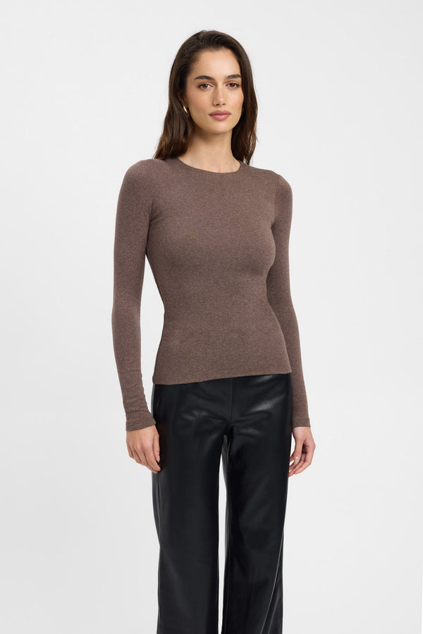 Kookai High Crew Top Cocoa Marle