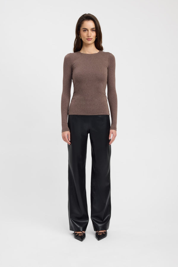 kookai High Crew Top Cocoa Marle