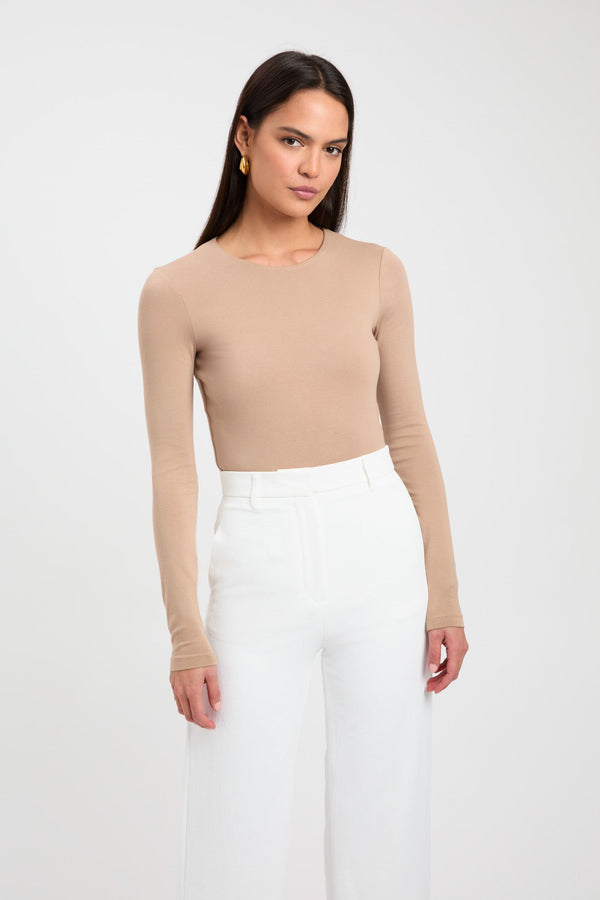 Kookai High Crew Top Iced Latte