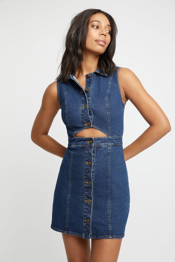 Kookai Highlands A-Line Mini Dress Dark Indigo