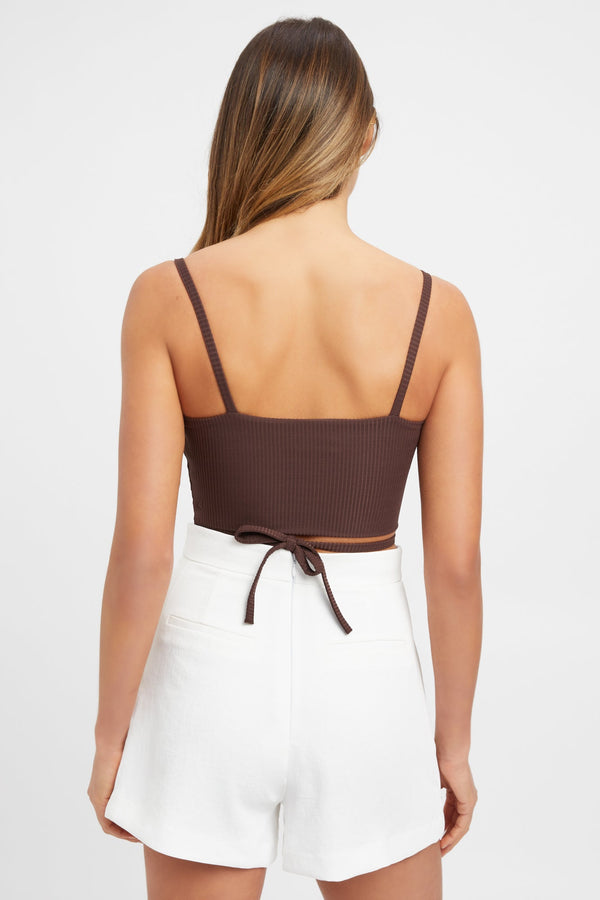 Kookai Hollie Tie Crop Dark Chocolate