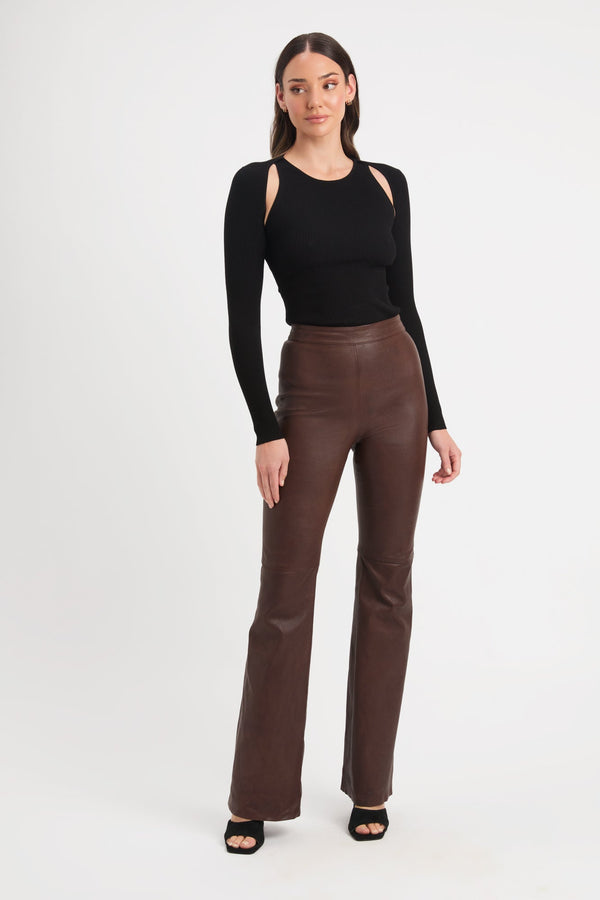 kookai Iona Leather Pant Dark Chocolate