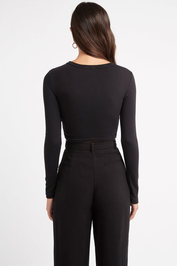 Kookai Ivy Long Sleeve Crop Black