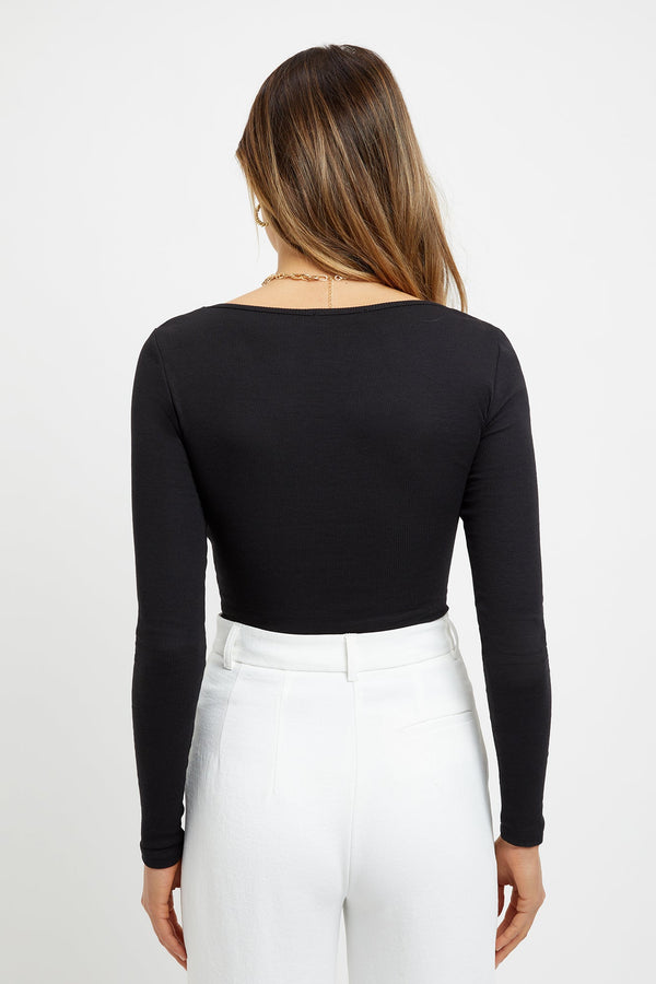 Kookai Jada Vee Long Sleeve Top Black