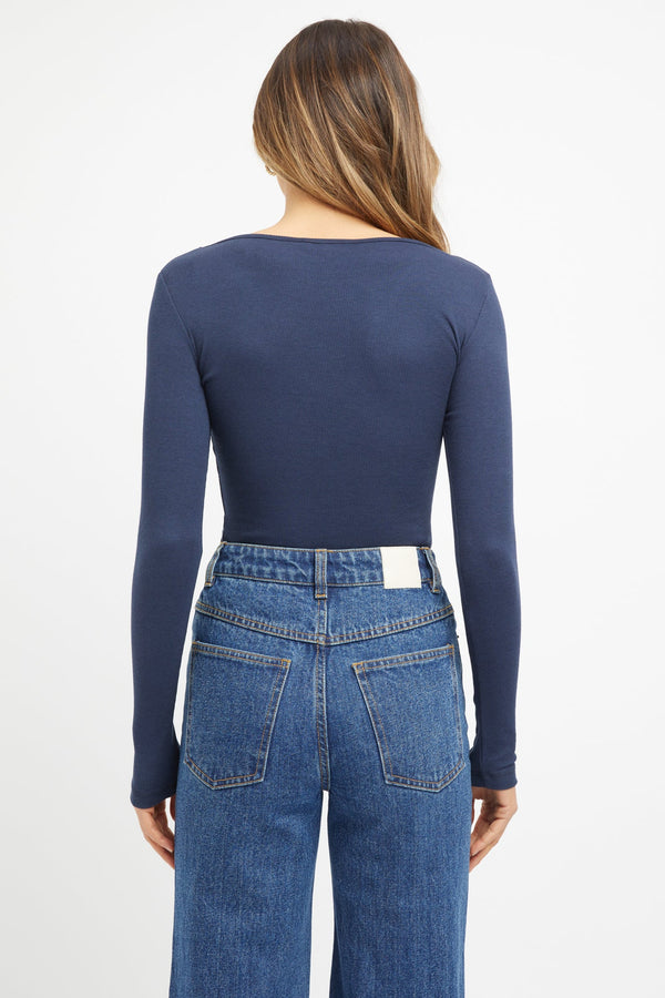 Kookai Jada Vee Long Sleeve Top Navy