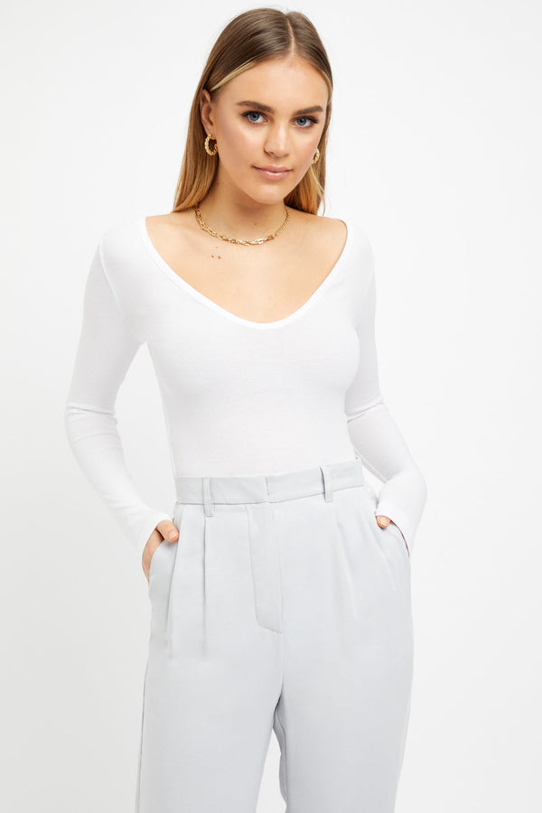 kookai Jada Vee Long Sleeve Top White