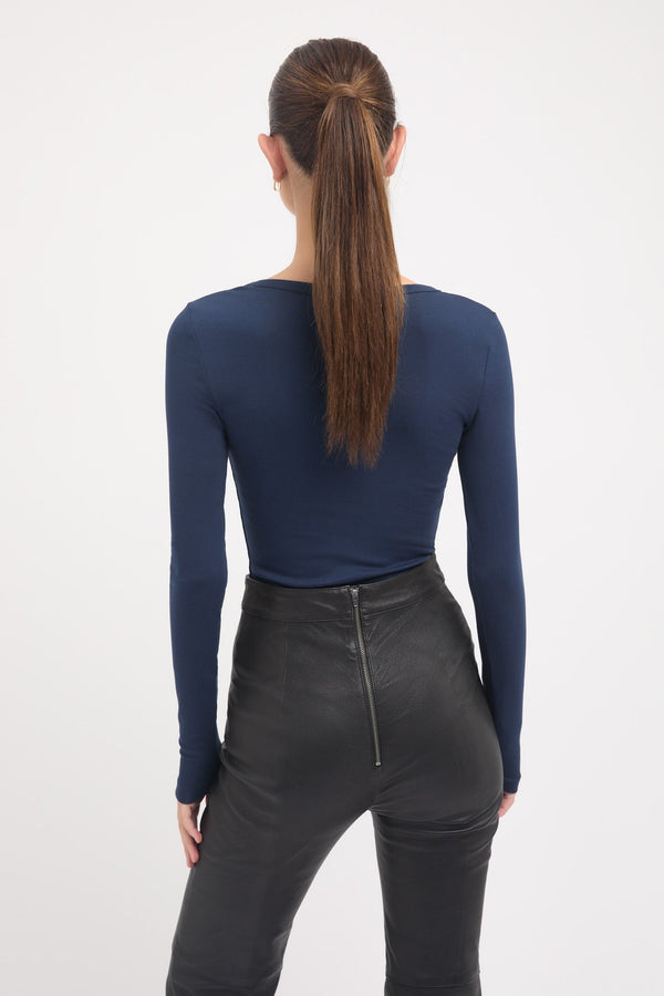 Kookai Jane Long Sleeve Bodysuit Navy
