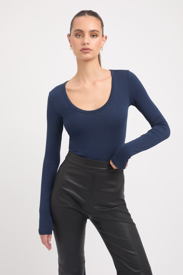 kookai Jane Long Sleeve Bodysuit Navy