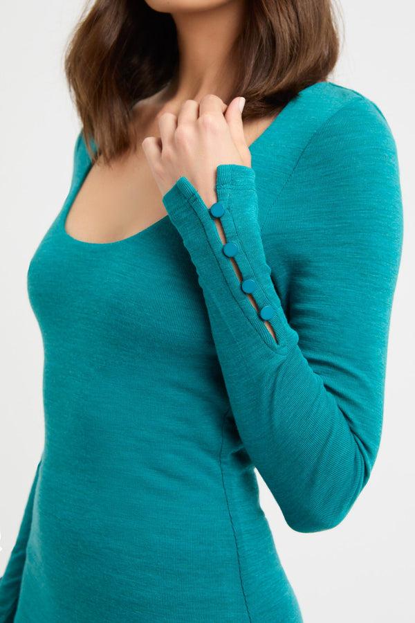 Kookai Joni Long Sleeve Dress Teal Green Marle
