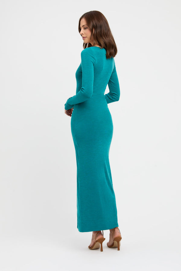 Kookai Joni Long Sleeve Dress Teal Green Marle