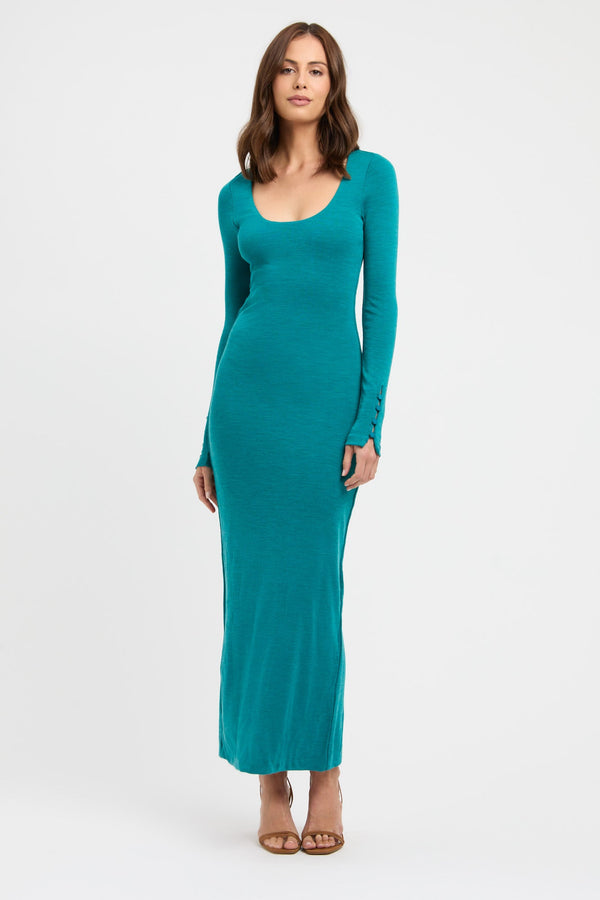 kookai Joni Long Sleeve Dress Teal Green Marle