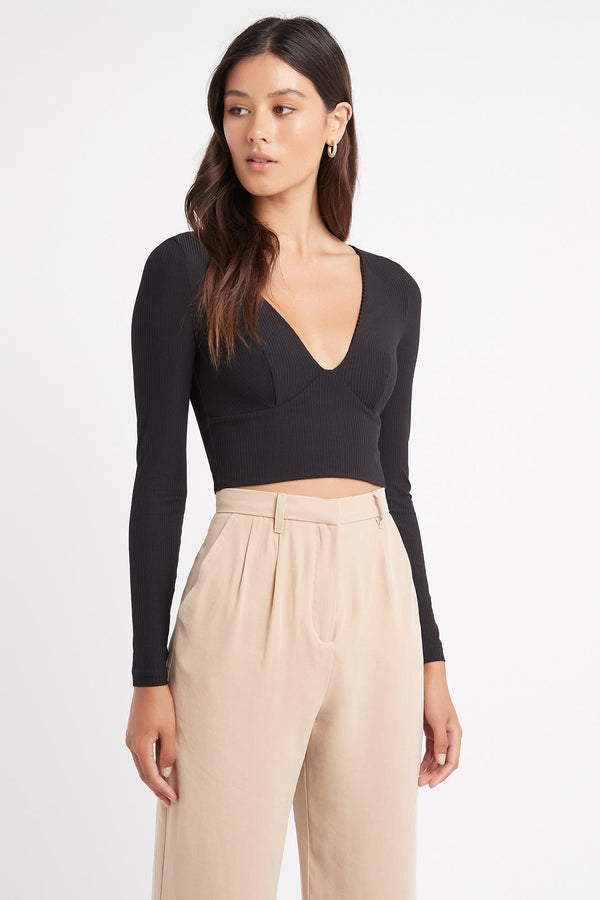 kookai Josie Long Sleeve Crop Black