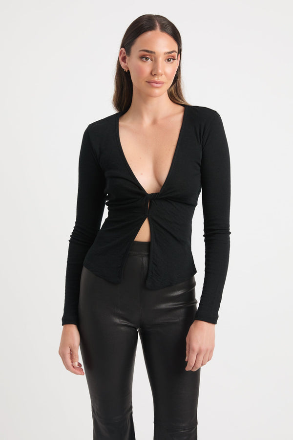 kookai Kalara Long Sleeve Twist Top Black