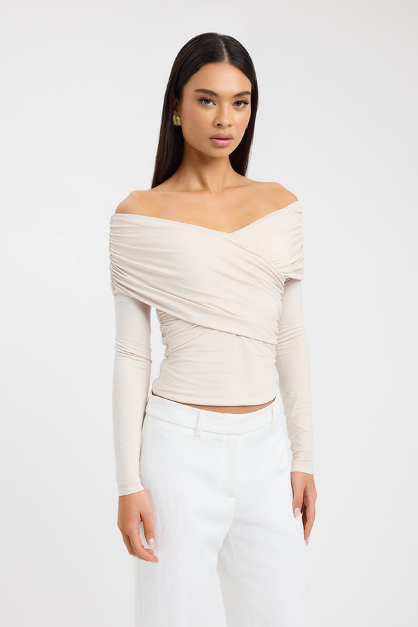 Kookai Kalia Long Sleeve Top Macadamia