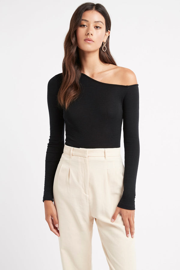 kookai Kara One Shoulder Top Black