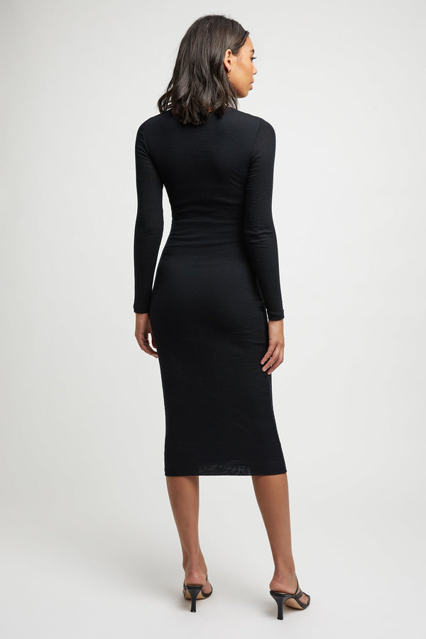Kookai Keegan Long Sleeve Midi Dress Black