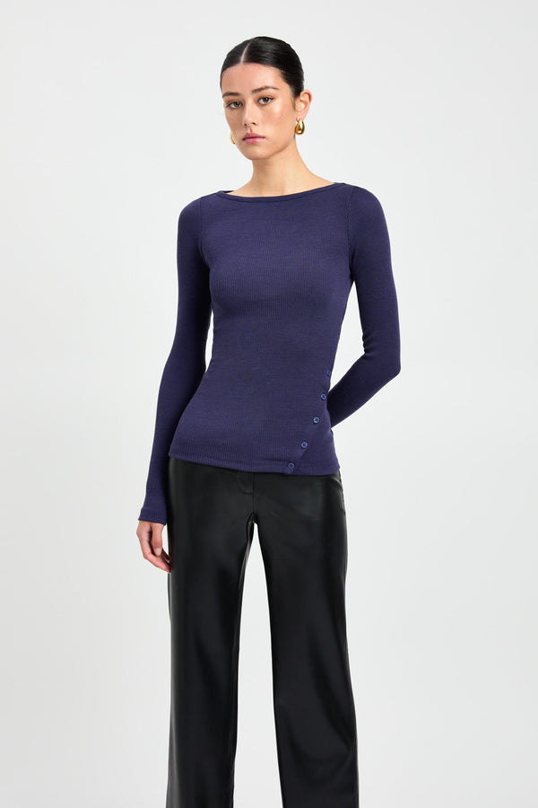 Kookai Knox Merino Wool Top Navy Night