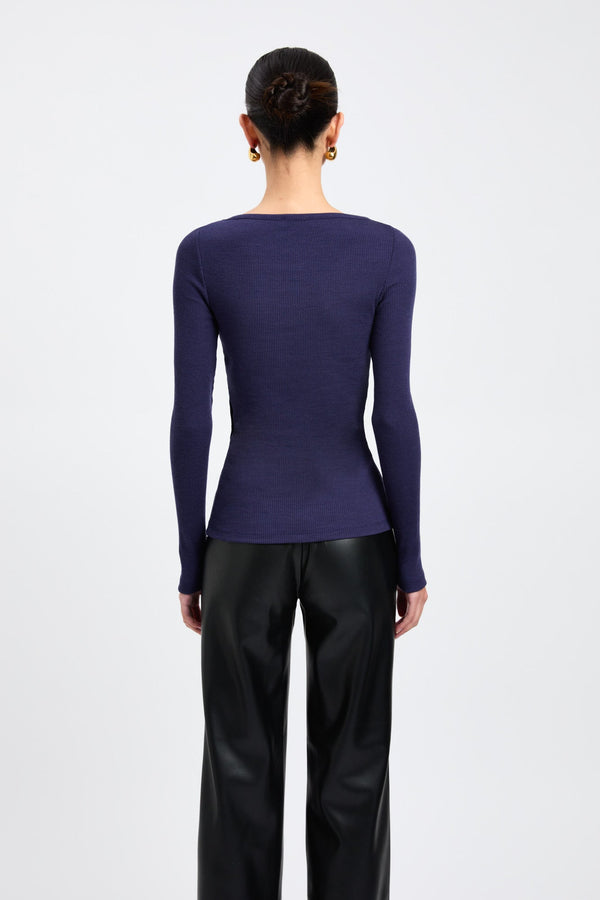 Kookai Knox Merino Wool Top Navy Night