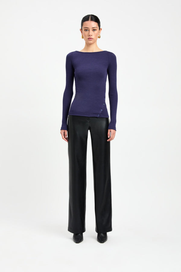 kookai Knox Merino Wool Top Navy Night