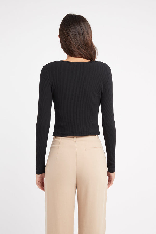 Kookai Kristen Long Sleeve Top Black
